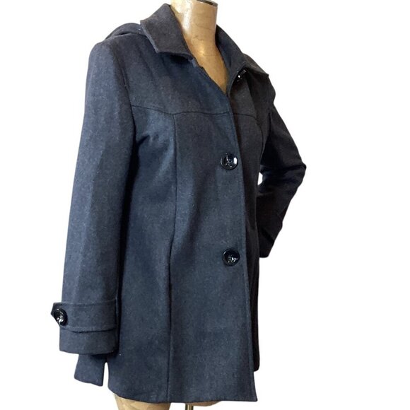 VTG Di' Nuovo Sz 34/Medium Gray Wool Removable-Hood Coat #2F - Picture 4 of 9